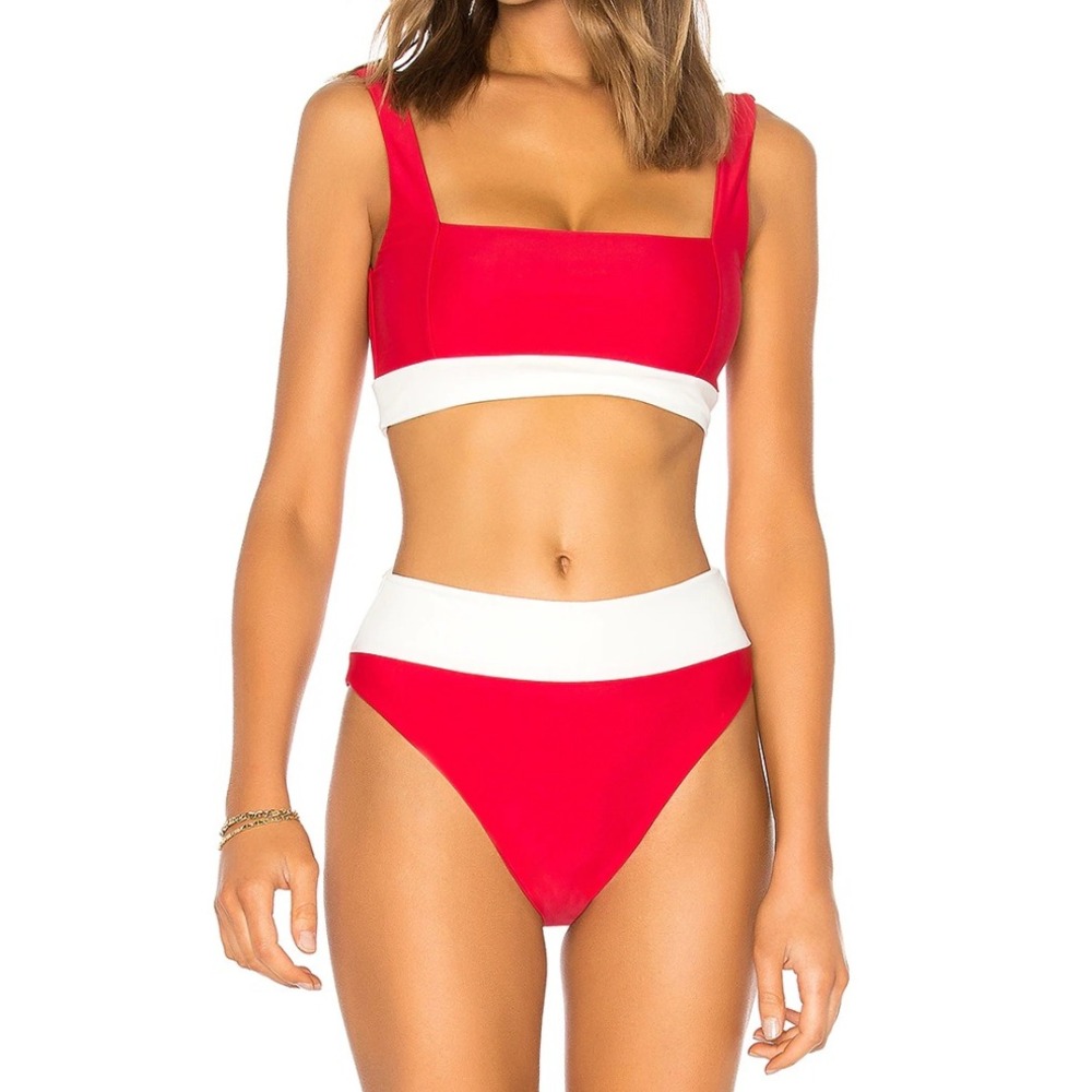 Tularosa Bikini Set Womens M/L Red Cream High Waist Colorblock Two Piece‎